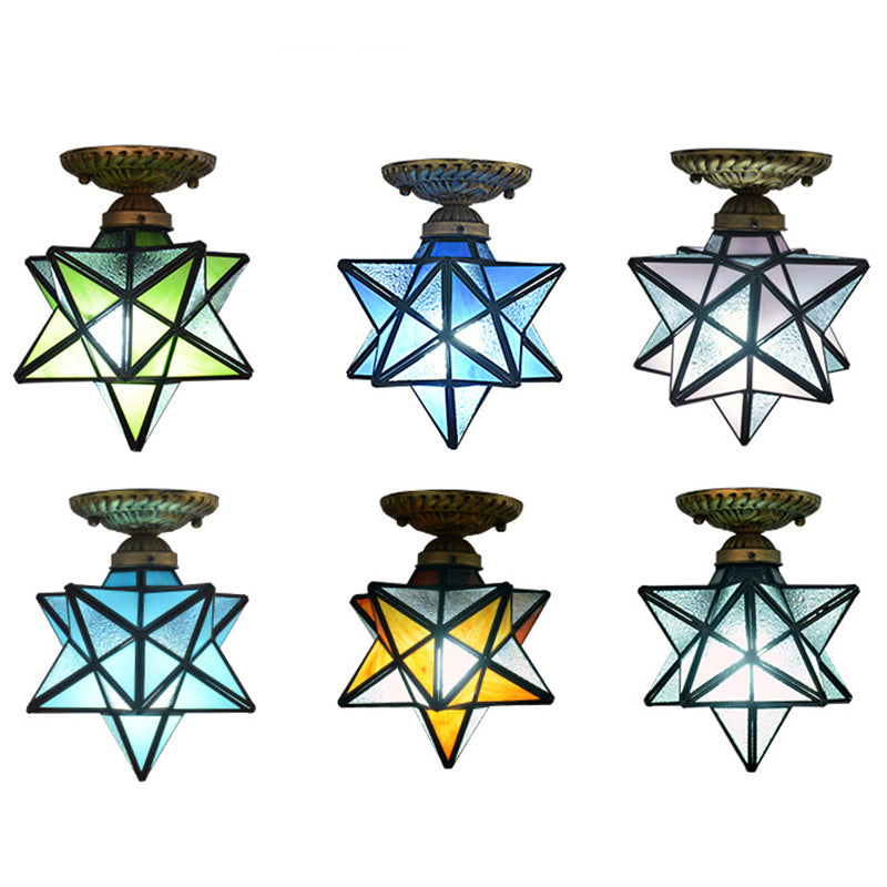 Diamond Shape Ceiling Mounted Light  Icy Clear Glass Tiffany Shade Semi Flush Mount for Bedroom