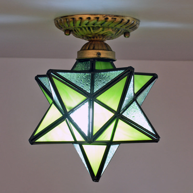 Diamond Shape Ceiling Mounted Light  Icy Clear Glass Tiffany Shade Semi Flush Mount for Bedroom