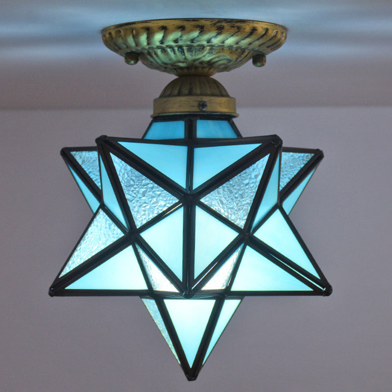 Diamond Shape Ceiling Mounted Light  Icy Clear Glass Tiffany Shade Semi Flush Mount for Bedroom