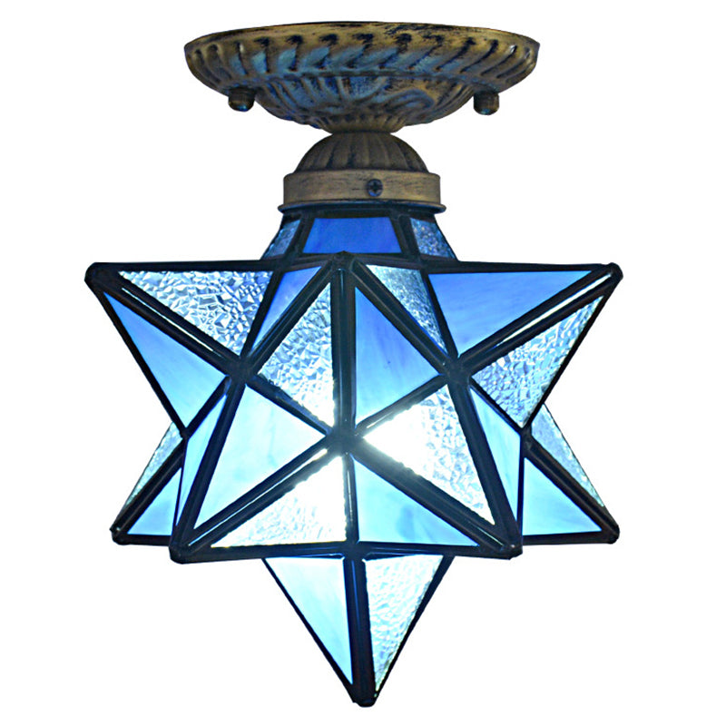 Diamond Shape Ceiling Mounted Light  Icy Clear Glass Tiffany Shade Semi Flush Mount for Bedroom