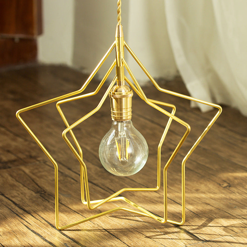 Stars Shade Shade Metal Pendse Lighting Retro Gold 1 Lámpara de colgante de restaurante ligero