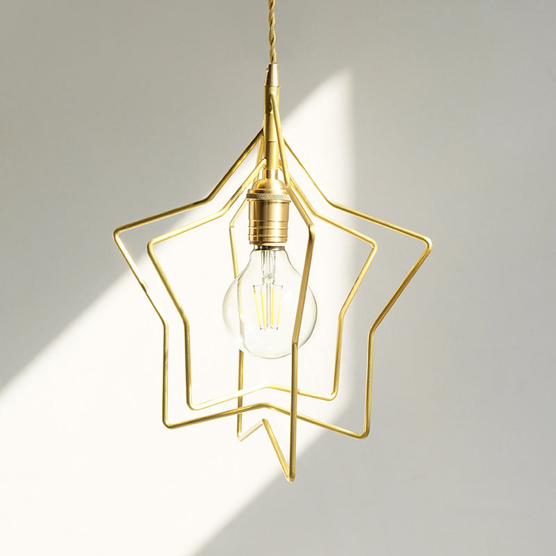 Stars Shade Shade Metal Pendse Lighting Retro Gold 1 Lámpara de colgante de restaurante ligero