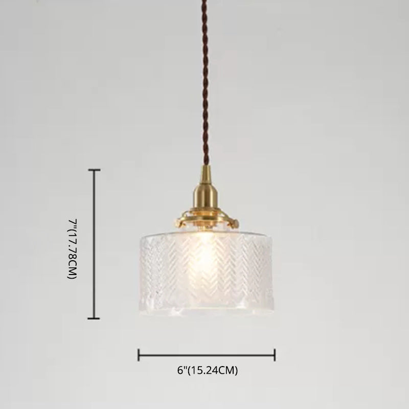 Brass 1 Light Ceiling Light Retro Cylindrical Glass Shade Living Room Small Hanging Lamp