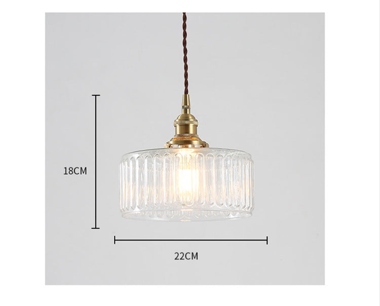 Vintage 1 Light Pendant  Lamp Clear Ribbed Glass Drum Pendant Lighting  for Living Room