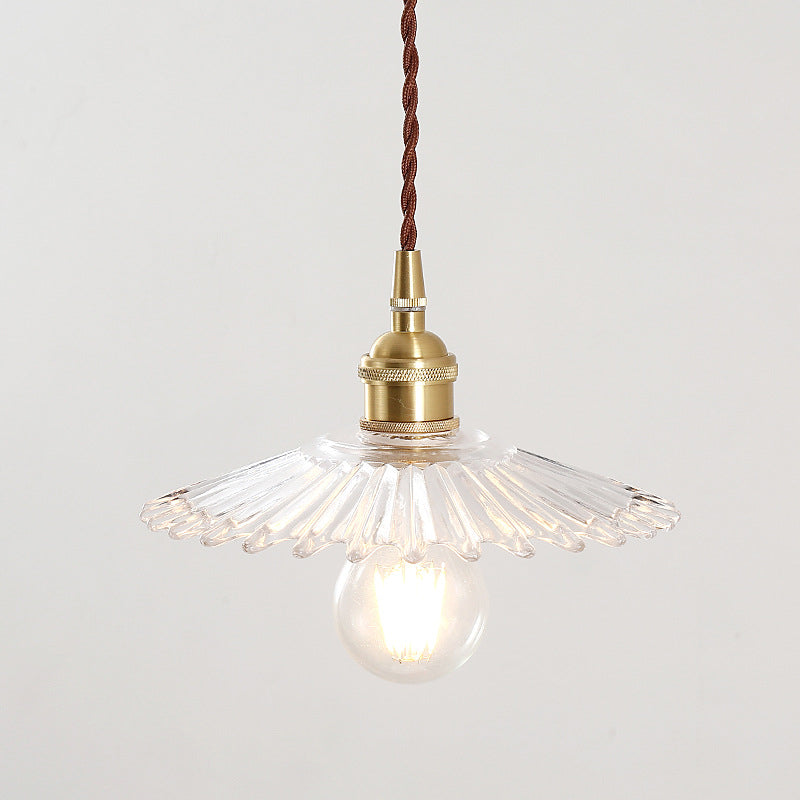 Brass 1 Light Ceiling Light Retro Clear Glass Shade Living Room Small Hanging Lamp