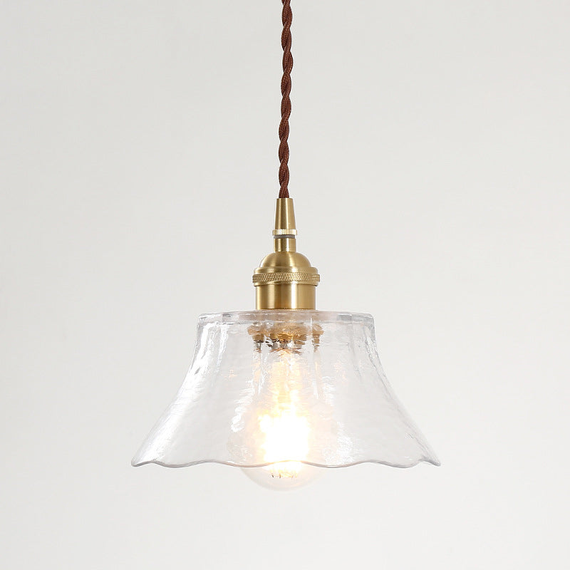 Brass 1 Light Ceiling Light Retro Clear Glass Shade Living Room Small Hanging Lamp