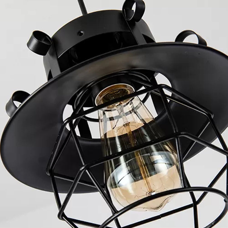 Black Metal 1 Light Pendant Light Indsutrial Retro Wire Cage Hanging Lamp for Restaurant