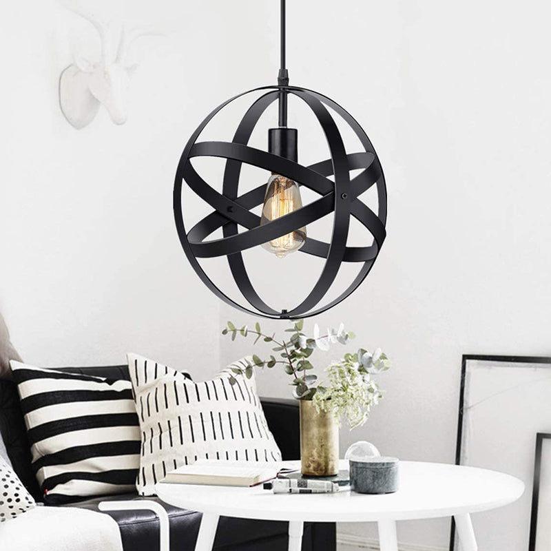 Retro Industrial Single Globe Cage Pendant Light Iron 1 Light Suspension Light  for Dining Table