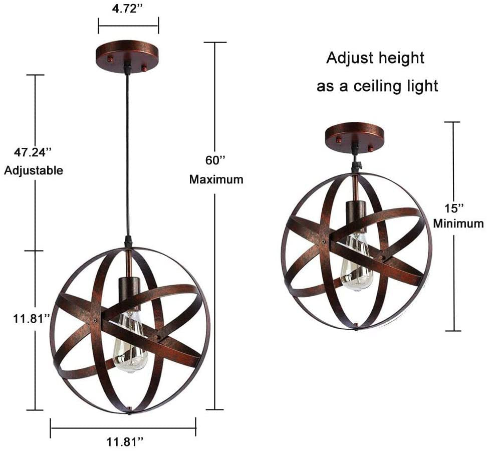 Retro Industrial Single Globe Cage Pendant Light Fer 1 Light Suspension Light For Dining Table