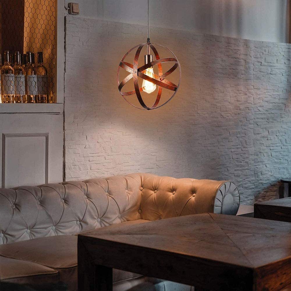 Retro Industrial Single Globe Cage Pendant Light Iron 1 Light Suspension Light  for Dining Table