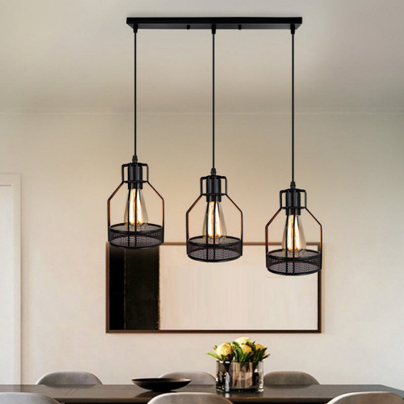 Black Metal Pendant Light Light Indsutrial Retro Bird Cage Hanging Lamping pour restaurant