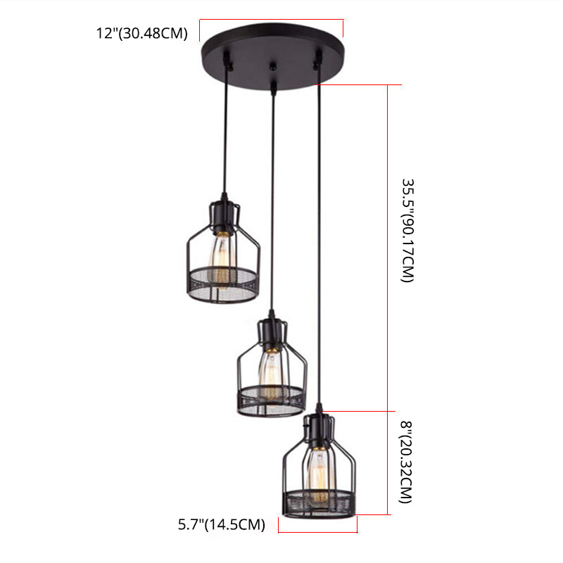 Black Metal Pendant Light Indsutrial Retro Bird Cage Hanging Lamp for Restaurant