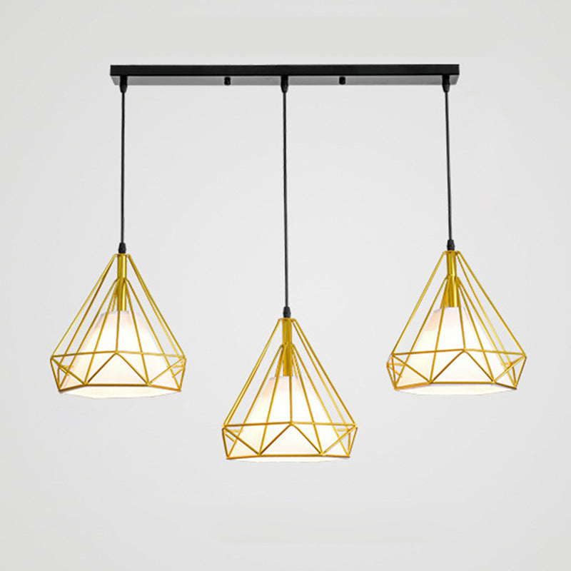 Diamond Iron Cluster Pendant Lighting Post-Modern Restaurant Hanging Lamp in  Gold