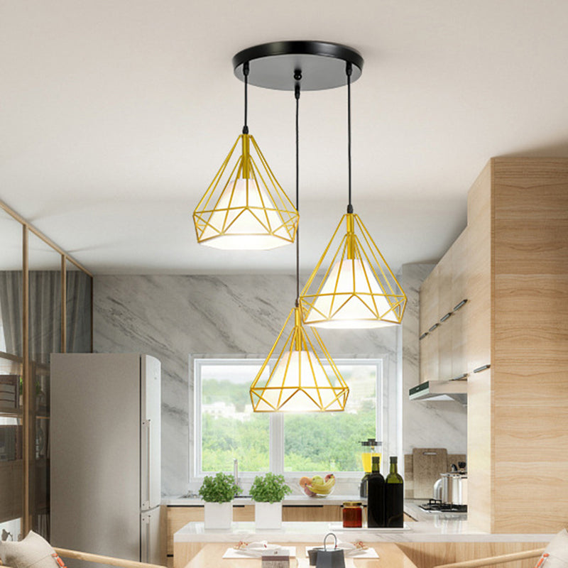 Diamond Iron Cluster Pendant Lighting Post-Modern Restaurant Hanging Lamp in  Gold