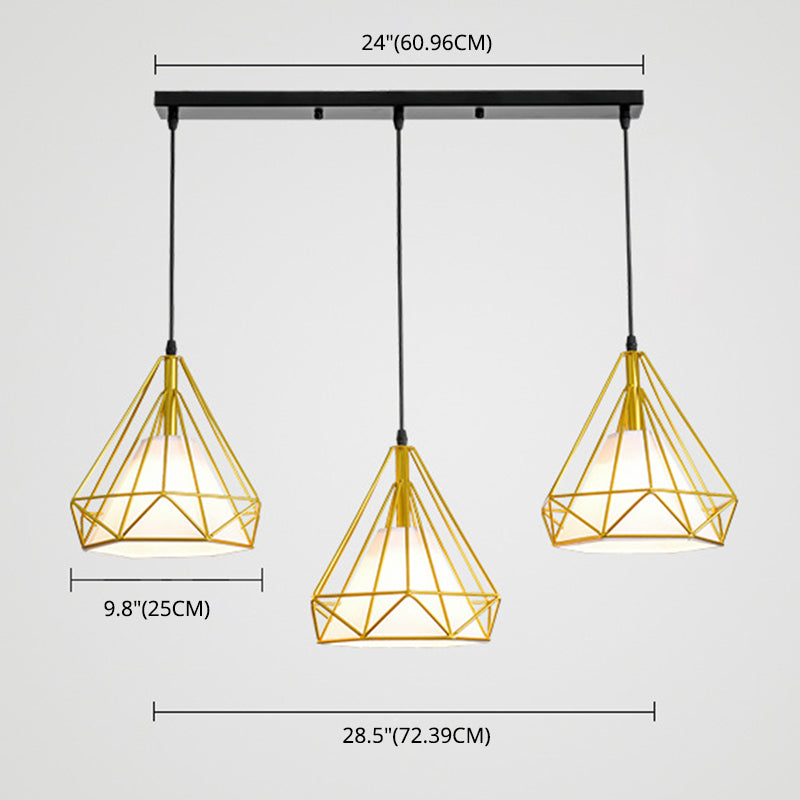 Diamond Iron Cluster Pendant Lighting Post-Modern Restaurant Hanging Lamp in  Gold