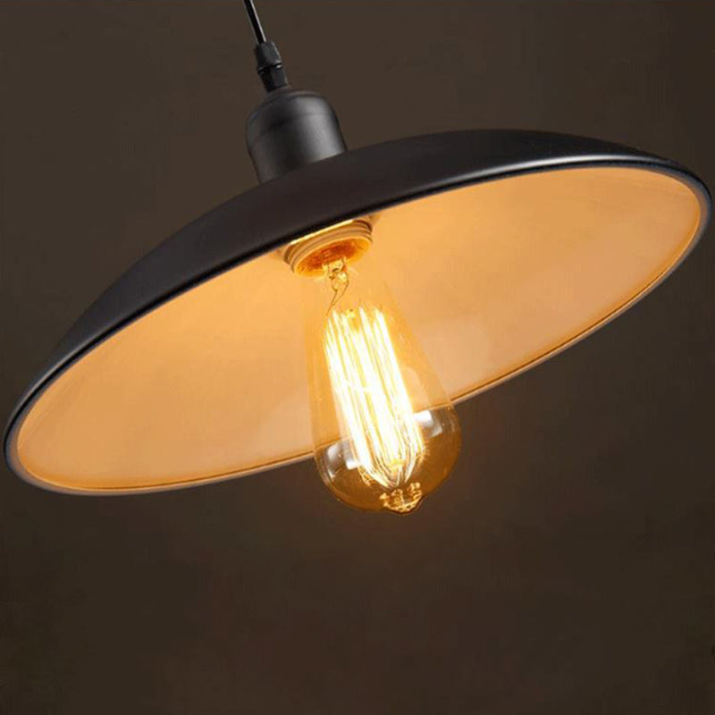 1 Light Pendant Light Industrial Retro Dome Shade Metal Hanging Lamp in Black