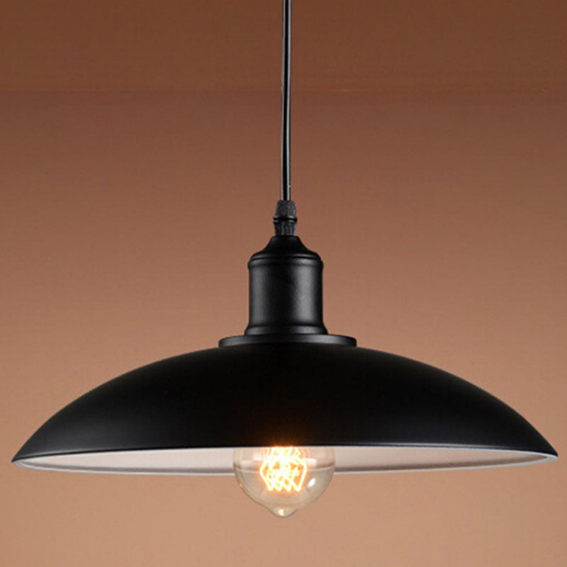 1 Light Pendant Light Industrial Retro Dome Shade Metal Hanging Lamp in Black