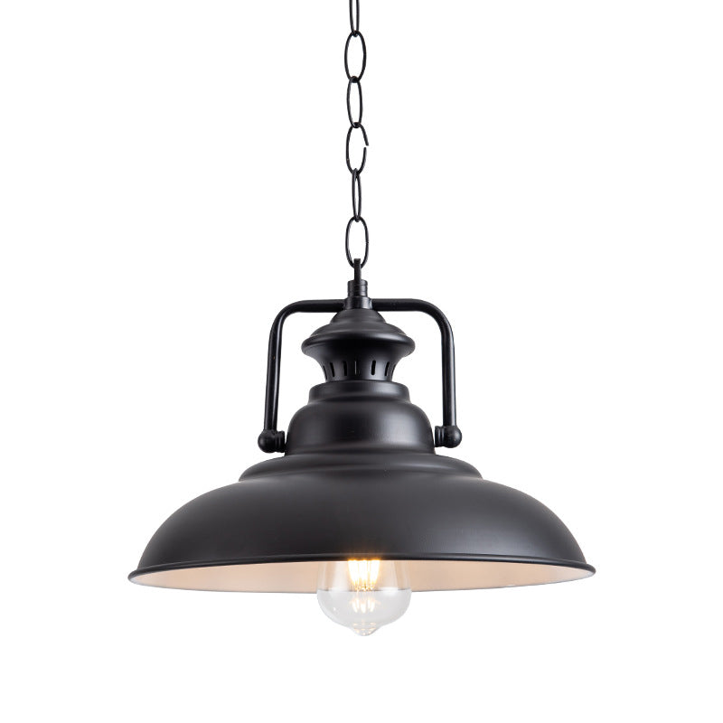 1 Light Light Light Industrial Dome Shade Metal Hanging Lamp in nero con giuntura girevole