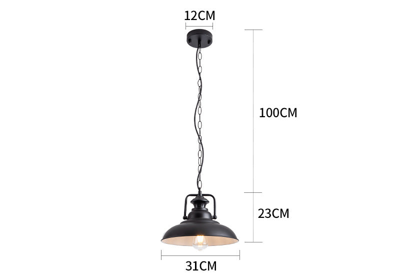 1 Light Light Light Industrial Dome Shade Metal Hanging Lamp in nero con giuntura girevole