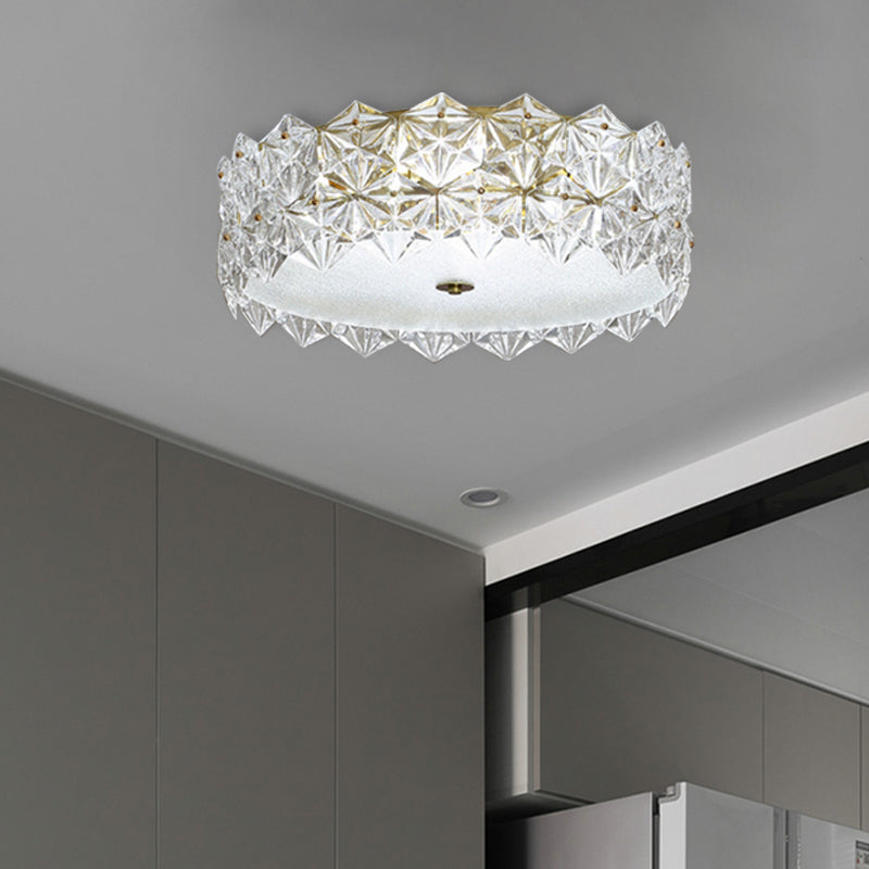 16 "/23.5" W Round Clear Crystal Flush Ceiling Light Contemporary 1 Light Bedroom Flush Mount Lighting