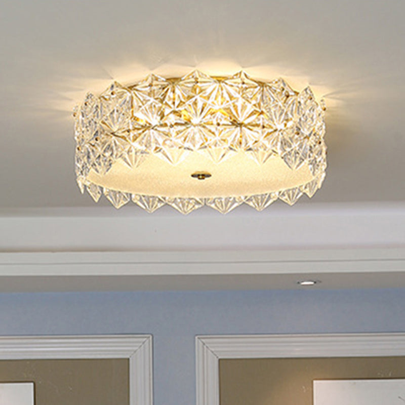 16 "/23.5" W Round Clear Crystal Flush Ceiling Light Contemporary 1 Light Bedroom Flush Mount Lighting