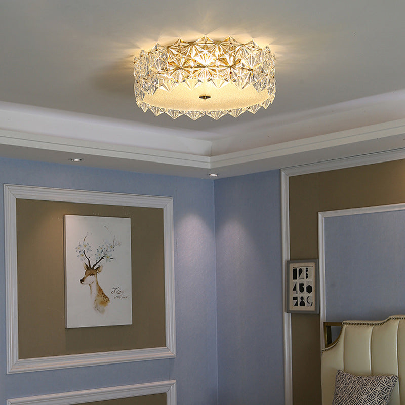 16"/23.5" W Round Clear Crystal Flush Ceiling Light Contemporary 1 Light Bedroom Flush Mount Lighting