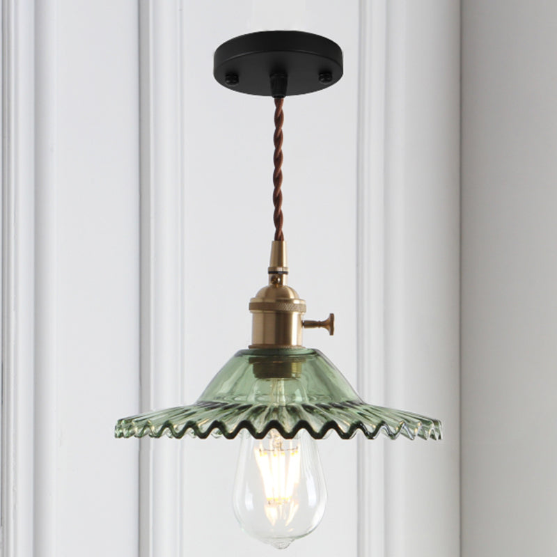 8.66 '' Largeur en laiton pendentif léger industriel feston de nuance en verre mini lampe suspendue pour café