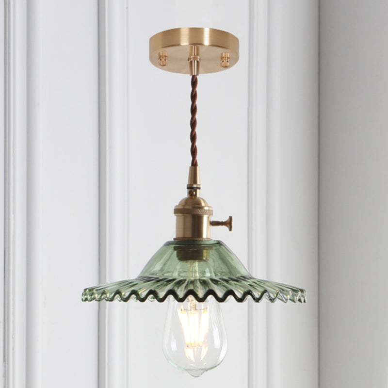 8.66 '' Largeur en laiton pendentif léger industriel feston de nuance en verre mini lampe suspendue pour café