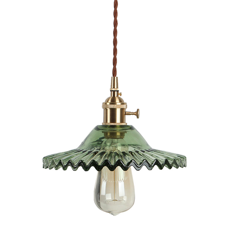 8.66'' Width Brass Pendant Light Industrial Scalloped Glass Shade Mini Hanging Lamp for Coffee Shop