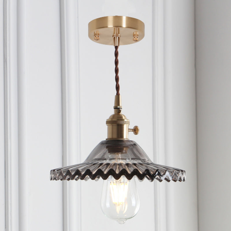 8.66 '' Largeur en laiton pendentif léger industriel feston de nuance en verre mini lampe suspendue pour café