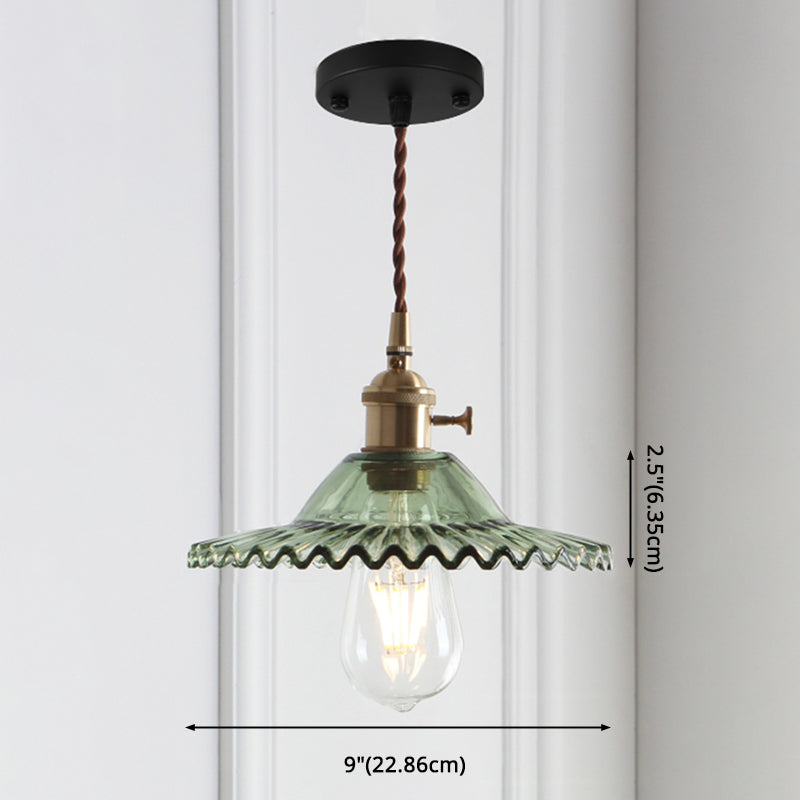 8.66'' Width Brass Pendant Light Industrial Scalloped Glass Shade Mini Hanging Lamp for Coffee Shop