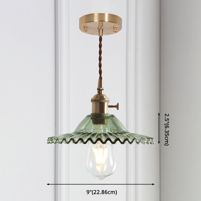 8.66'' Width Brass Pendant Light Industrial Scalloped Glass Shade Mini Hanging Lamp for Coffee Shop