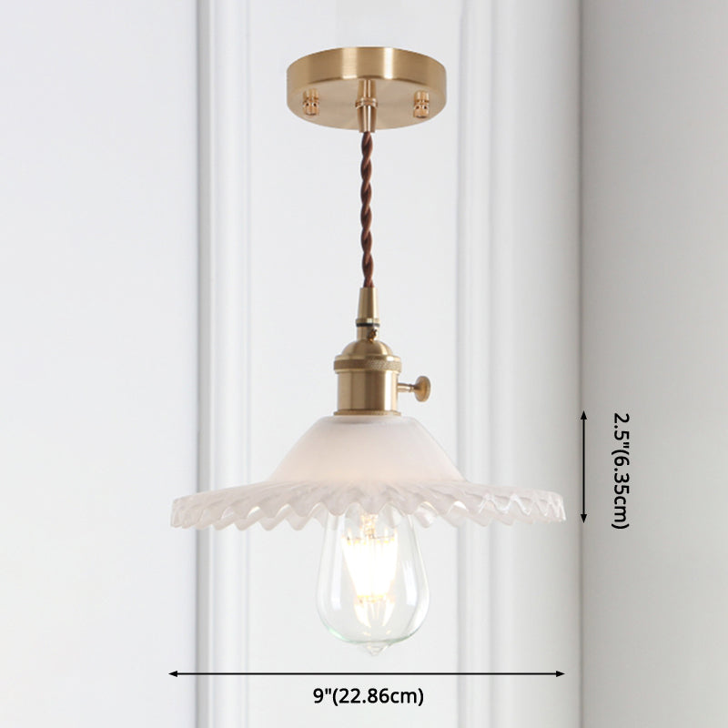 8.66'' Width Brass Pendant Light Industrial Scalloped Glass Shade Mini Hanging Lamp for Coffee Shop