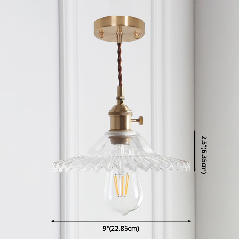 8.66'' Width Brass Pendant Light Industrial Scalloped Glass Shade Mini Hanging Lamp for Coffee Shop