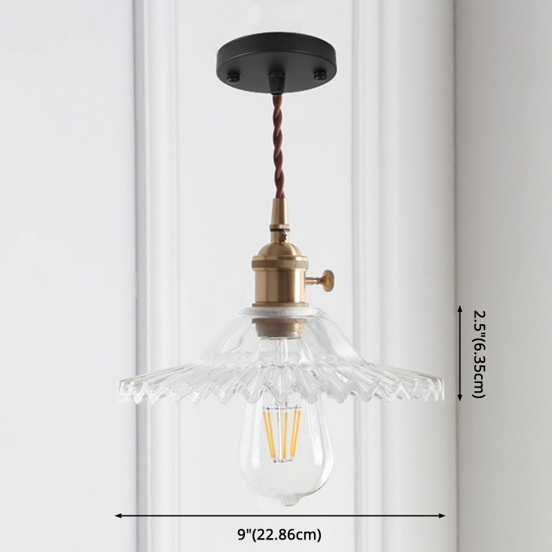 8.66'' Width Brass Pendant Light Industrial Scalloped Glass Shade Mini Hanging Lamp for Coffee Shop