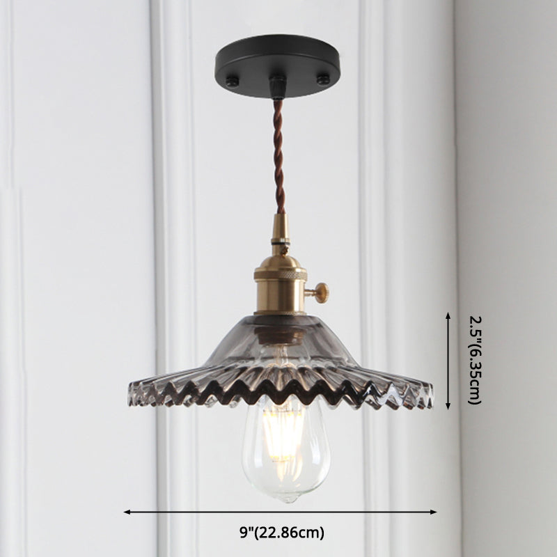 8.66'' Width Brass Pendant Light Industrial Scalloped Glass Shade Mini Hanging Lamp for Coffee Shop