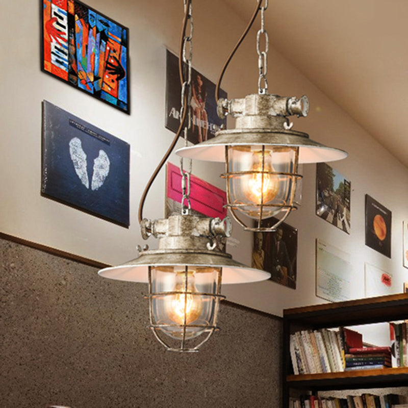 Industrial Iron Cage Hanging Light Copper Patina 1 Light Suspension Light with Adjustable Chain