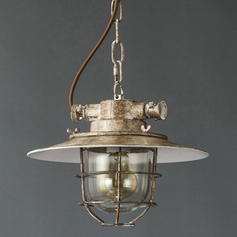 Industrial Iron Cage Hanging Light Copper Patina 1 Light Suspension Light with Adjustable Chain