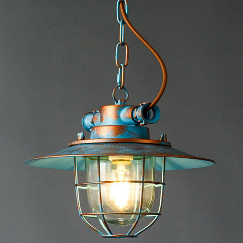 Industrial Iron Cage Hanging Light Copper Patina 1 Light Suspension Light with Adjustable Chain