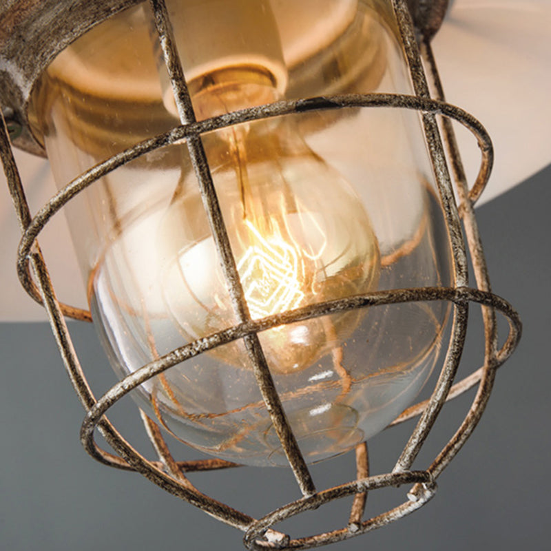 Industrial Iron Cage Hanging Light Copper Patina 1 Light Suspension Light with Adjustable Chain