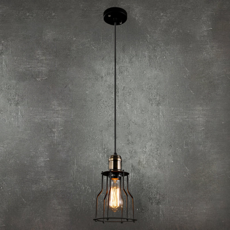 Retro Industrial Style Decorative Hanging Lamp Single Light Black Wrought Iron Frame Pendant Light for Restaurant Bar