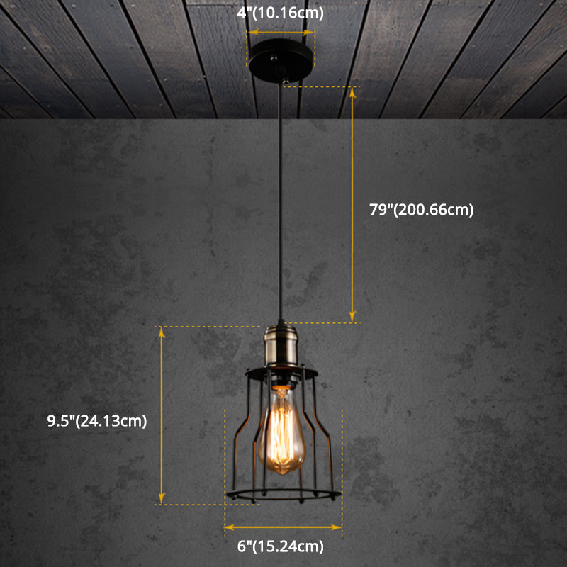 Retro Industrial Style Decorative Hanging Lamp Single Light Black Wrought Iron Frame Pendant Light for Restaurant Bar