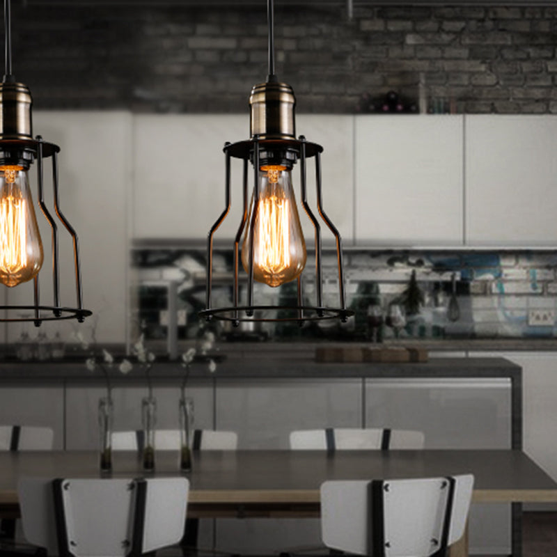 Retro Industrial Style Decorative Hanging Lamp Single Light Black Wrought Iron Frame Pendant Light for Restaurant Bar