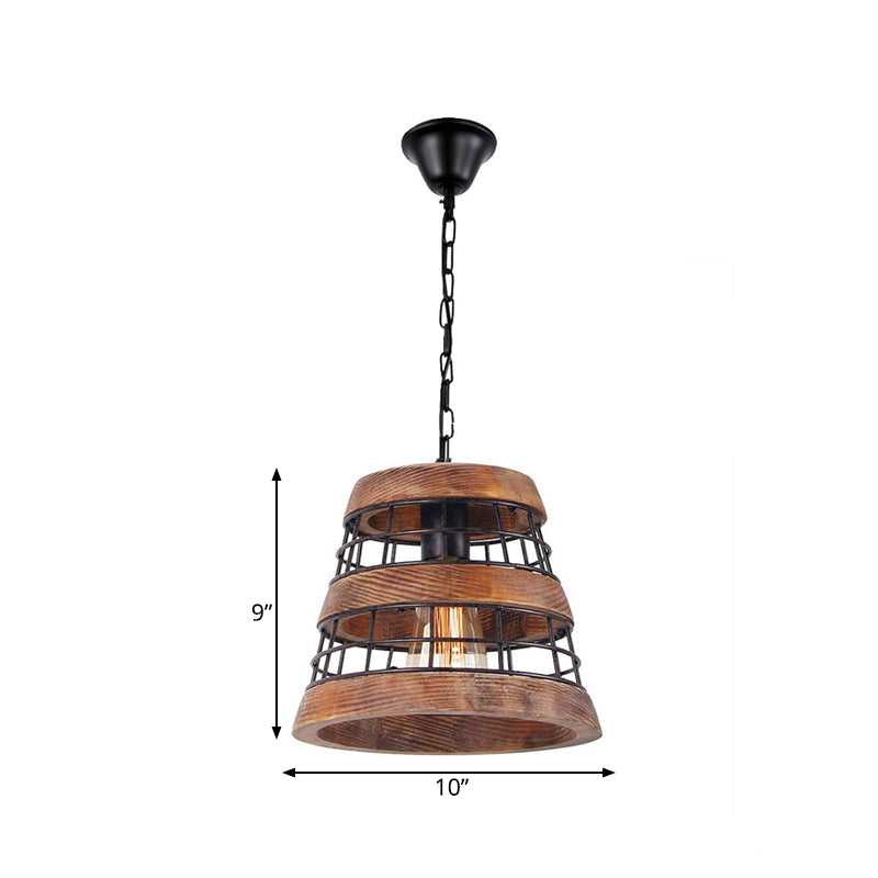 Bruine vat hanger lamp vintage hout 1 lichte eetkamer hangend plafondlicht met metalen kooi