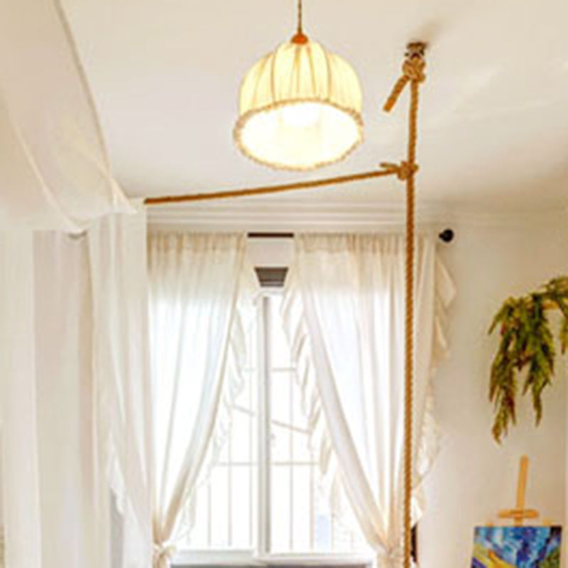 Tazón de arpillera lámpara colgante colgante tela de estilo nórdico 1 luz colgante de luz para el comedor de dormitorio