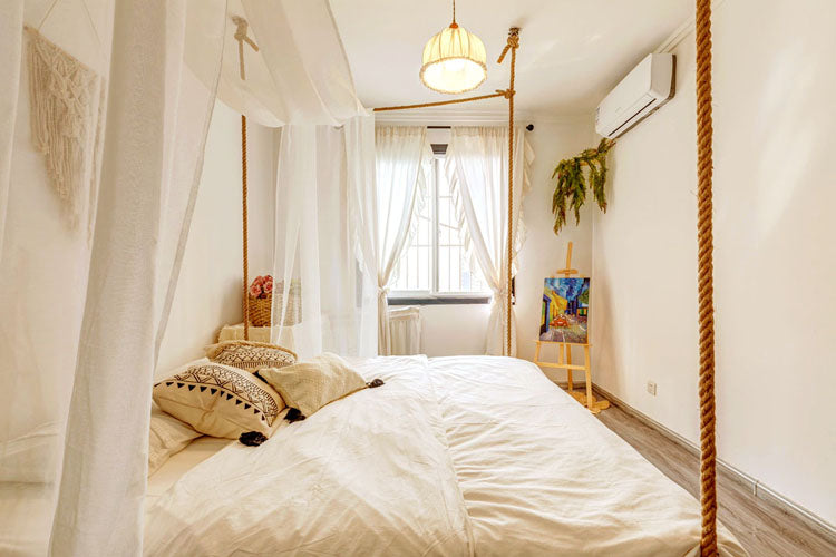 Tazón de arpillera lámpara colgante colgante tela de estilo nórdico 1 luz colgante de luz para el comedor de dormitorio