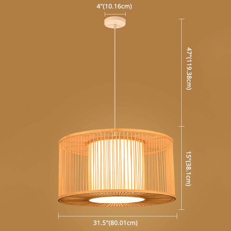 Stile asiatico semplicità appesa Bamboo e imitazione in pelle di pecora a doppia tonalità 1 lampada a sospensione leggera