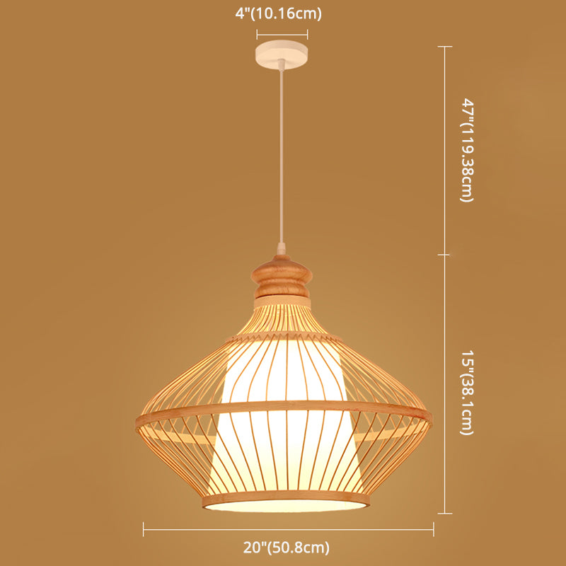 Stile asiatico semplicità appesa Bamboo e imitazione in pelle di pecora a doppia tonalità 1 lampada a sospensione leggera