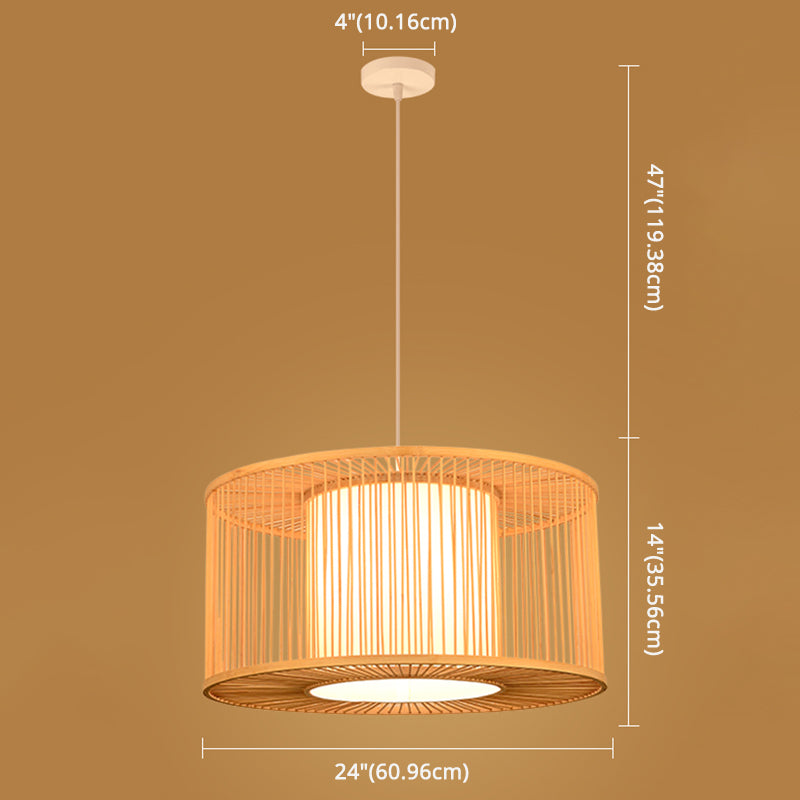 Stile asiatico semplicità appesa Bamboo e imitazione in pelle di pecora a doppia tonalità 1 lampada a sospensione leggera