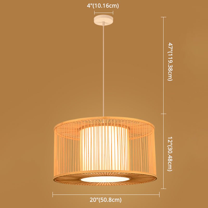 Stile asiatico semplicità appesa Bamboo e imitazione in pelle di pecora a doppia tonalità 1 lampada a sospensione leggera